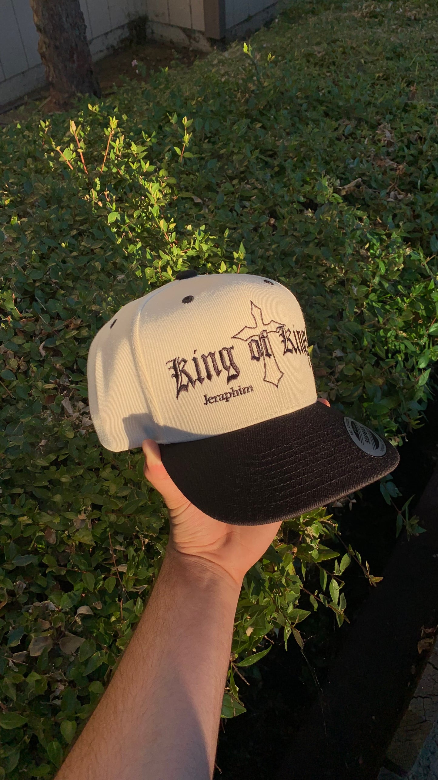 King of Kings Snapback Hat Puff embroidery